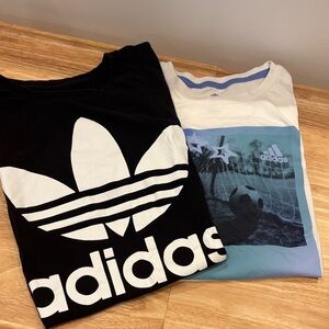 Adidas Black and White Trefoil Tee with Blue Soccer Graphic Tee 2 shirts